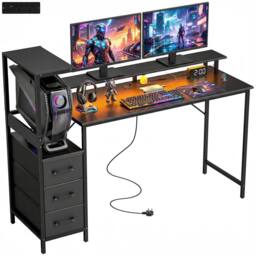 HOMCOM 147cm Gaming Desk with Charging Station & RGB Lights in Black - thumbnail 2