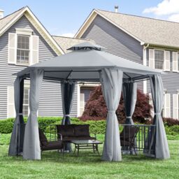 OUTSUNNY Gazebo Canopy 2 Tier Patio Shelter Steel for Garden in Grey - thumbnail 1