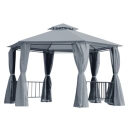 OUTSUNNY Gazebo Canopy 2 Tier Patio Shelter Steel for Garden in Grey - thumbnail 2