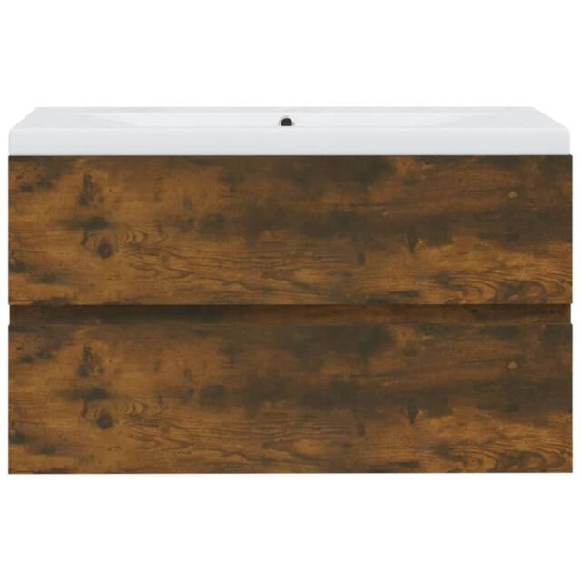 Berkfield Home Sink Cabinet with Built-in Basin Smoked Oak Engineered Wood in Brown