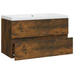 Berkfield Home Sink Cabinet with Built-in Basin Smoked Oak Engineered Wood in Brown - thumbnail 5
