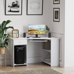Wyld Haus Bavise 120cm White L Shaped Corner Desk with Keyboard Tray & Storage - thumbnail 3