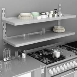 Berkfield Home 2-Tier Floating Wall Shelf Stainless Steel 150x30 cm in Grey - thumbnail 2
