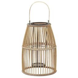 Wyld and Coco Beige Bamboo Lantern 32cm Glass Candle Holder Boho Indoor Outdoor - thumbnail 4