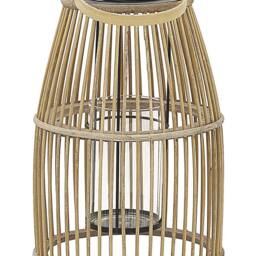 Wyld and Coco Beige Bamboo Lantern 32cm Glass Candle Holder Boho Indoor Outdoor - thumbnail 2