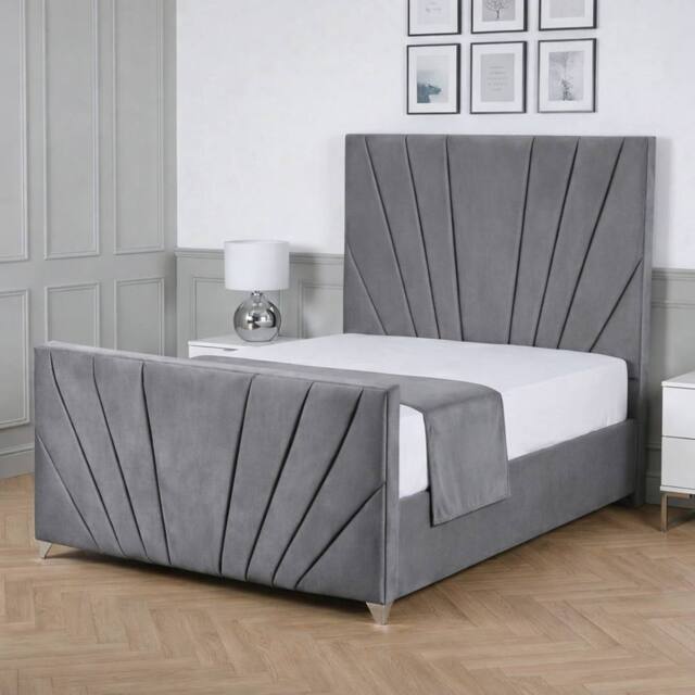 Living Comfort Bedz Lumina Plush Velvet Upholstered Bed Slatted Base with 48Inch Headboard in Grey - Size: Double - image 1