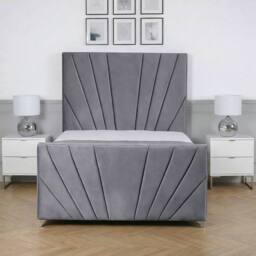 Living Comfort Bedz Lumina Plush Velvet Upholstered Bed Slatted Base with 48Inch Headboard in Grey - Size: Double - thumbnail 2