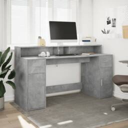 Berkfield Home Desk with LED Lights Concrete Grey 160x55x91 cm Engineered Wood - Size: 160 x 55 x 91 cm - thumbnail 4