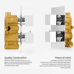 Nes Home Temel Square 2 Dial 1 Way Chrome Concealed Thermostatic Shower Mixer Valve in Silver - thumbnail 3