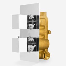 Nes Home Temel Square 2 Dial 1 Way Chrome Concealed Thermostatic Shower Mixer Valve in Silver - thumbnail 2