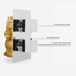 Nes Home Temel Square 2 Dial 1 Way Chrome Concealed Thermostatic Shower Mixer Valve in Silver - thumbnail 4