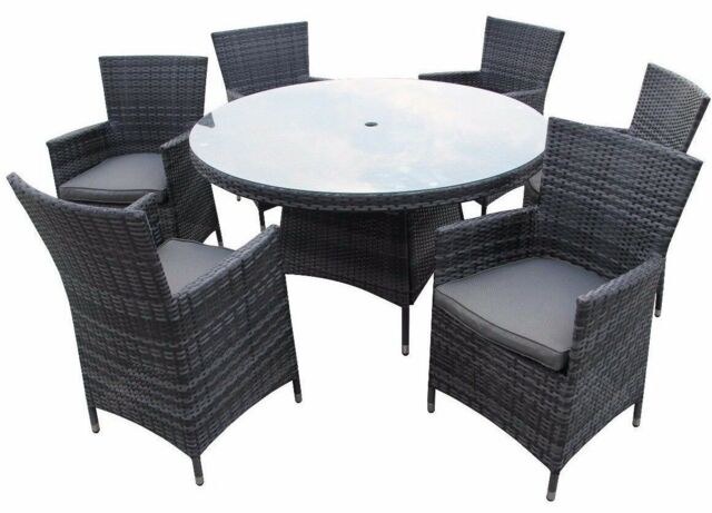 FURNITURE ONE Men's 7 Pieces Patio Outdoor Round Table Dining Sets ALUMINUM FRAME in Grey