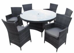 FURNITURE ONE Men's 7 Pieces Patio Outdoor Round Table Dining Sets ALUMINUM FRAME in Grey - thumbnail 3