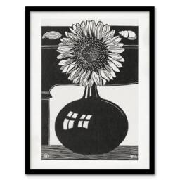 Artery8 Stylised Sunflower in a Vase De Mesquita Framed Wall Art Print in Black - Size: A4 - thumbnail 1