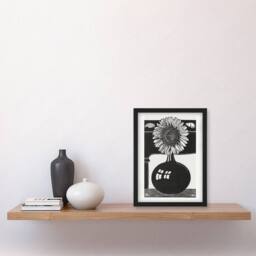 Artery8 Stylised Sunflower in a Vase De Mesquita Framed Wall Art Print in Black - Size: A4 - thumbnail 4