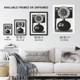 Artery8 Stylised Sunflower in a Vase De Mesquita Framed Wall Art Print in Black - Size: A4 - thumbnail 3