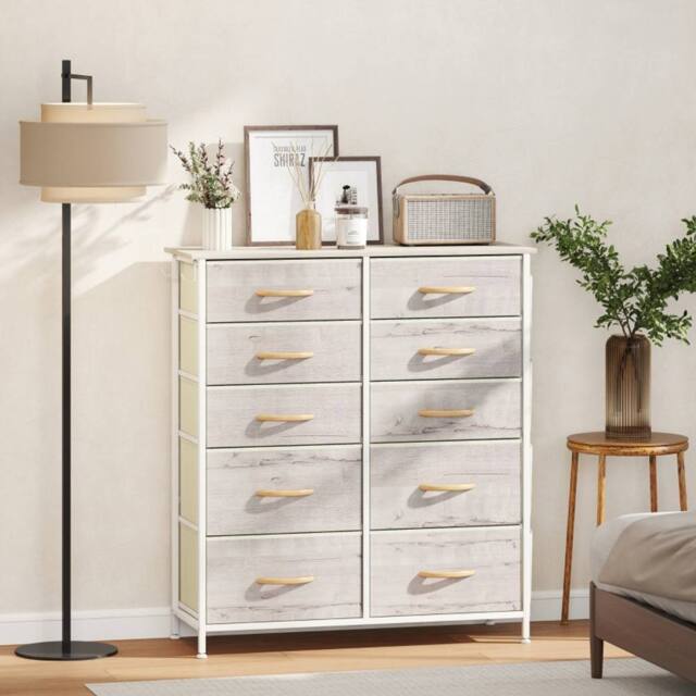 STILVORA Chest of 10 Fabric Drawers with Storage Pockets in Natural - image 1