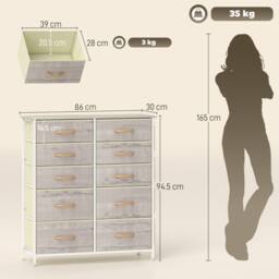 STILVORA Chest of 10 Fabric Drawers with Storage Pockets in Natural - thumbnail 3