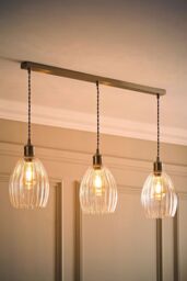 ValueLights Cheltenham Clear Ribbed Glass Dome 3 Drop Bar Diner Ceiling Light in Silver - thumbnail 2