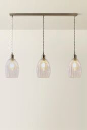 ValueLights Cheltenham Clear Ribbed Glass Dome 3 Drop Bar Diner Ceiling Light in Silver - thumbnail 3