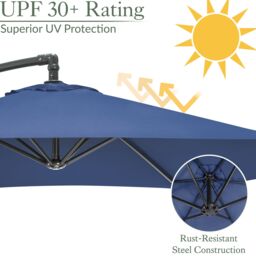Christow Banana Parasol 3m Large Garden Umbrella Crank Handle Grey Navy Cream Taupe - thumbnail 4