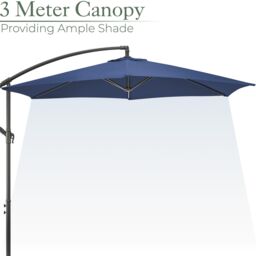 Christow Banana Parasol 3m Large Garden Umbrella Crank Handle Grey Navy Cream Taupe - thumbnail 6