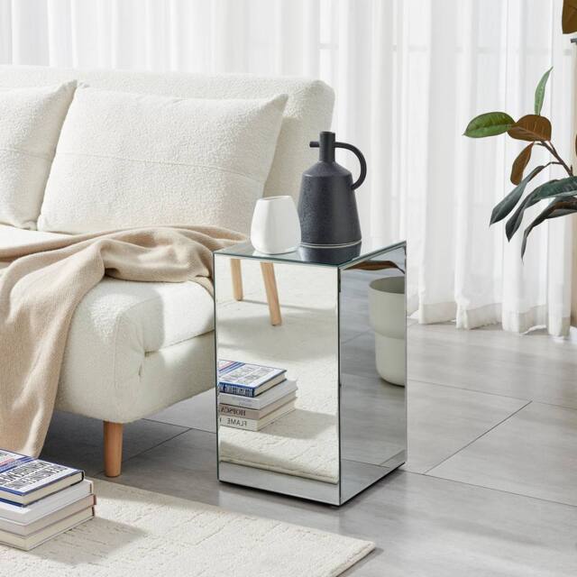FurnitureboxUK Noor Mirrored Glass Side Table & Bedside Table in Silver - image 1