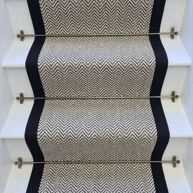 RainbowHome Herringbone Java Stair Runner With 100% Cotton Black Border in Stone - Size: 50 cm x 600 cm - image 1