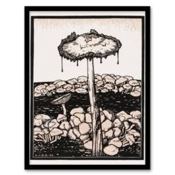 Artery8 Julie de Graag Framed Wall Art Print Dripping Mushroom Painting in Beige - Size: A4 - thumbnail 1