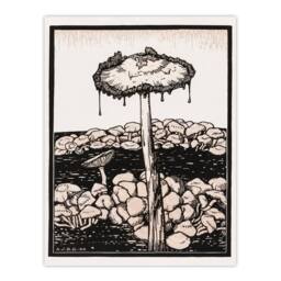 Artery8 Julie de Graag Framed Wall Art Print Dripping Mushroom Painting in Beige - Size: A4 - thumbnail 3