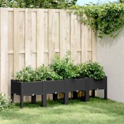 Berkfield Home Garden Planter with Legs Black 160x40x42 cm PP - Size: 160 x 40 x 42 cm
