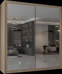 MN Furniture Cuba Sliding Mirror Wardrobe - LED Light 203cm x 217cm in Light Oak - Size: 203 cm x 217 cm - thumbnail 2