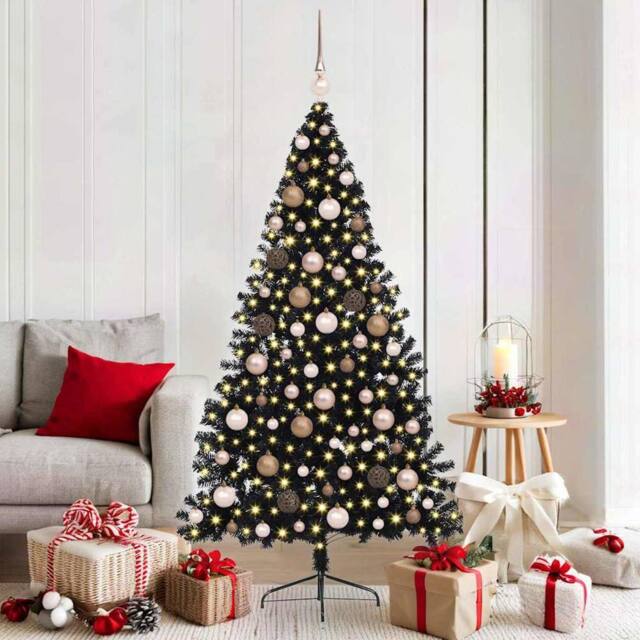 Berkfield Home Artificial Pre-lit Christmas Tree Black 180 cm PVC - image 1