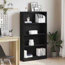 Berkfield Home 4-Tier Bookcase Black Oak 80x24x143 cm Engineered Wood - Size: 80 x 24 x 143 cm - thumbnail 1
