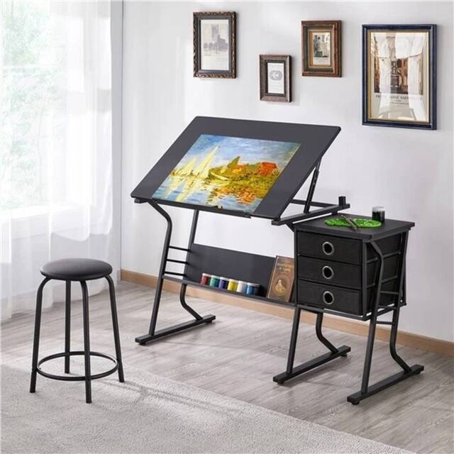 EONLION Drawing Drafting Table Artist Desk in Black - Size: 100 cm - image 1
