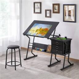 EONLION Drawing Drafting Table Artist Desk in Black - Size: 100 cm - thumbnail 1