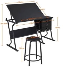 EONLION Drawing Drafting Table Artist Desk in Black - Size: 100 cm - thumbnail 2