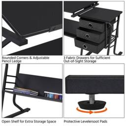 EONLION Drawing Drafting Table Artist Desk in Black - Size: 100 cm - thumbnail 3