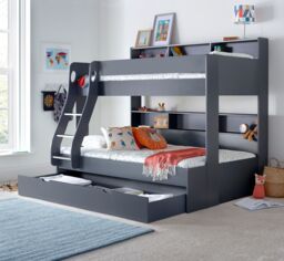 Bedmaster Oliver Triple Sleeper Storage Bunk Bed With Drawer With Spring Mattresses in Dark Grey - Size: Small Double - thumbnail 2