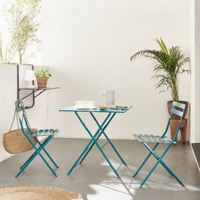 sweeek Square 2-seater Folding Metal Bistro Garden Table With 2 Chairs in Bottle Green - image 1