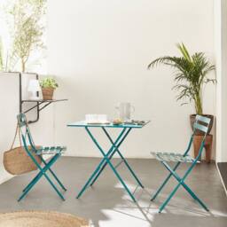 sweeek Square 2-seater Folding Metal Bistro Garden Table With 2 Chairs in Bottle Green - thumbnail 1