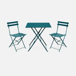 sweeek Square 2-seater Folding Metal Bistro Garden Table With 2 Chairs in Bottle Green - thumbnail 2