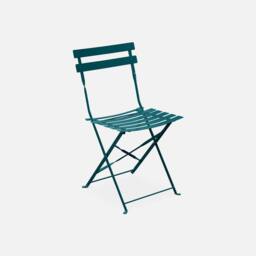 sweeek Square 2-seater Folding Metal Bistro Garden Table With 2 Chairs in Bottle Green - thumbnail 4
