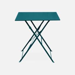 sweeek Square 2-seater Folding Metal Bistro Garden Table With 2 Chairs in Bottle Green - thumbnail 3
