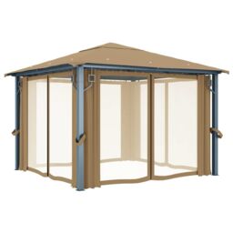 Berkfield Home Gazebo with Curtain 300x300 cm Taupe Aluminium in Beige - thumbnail 3