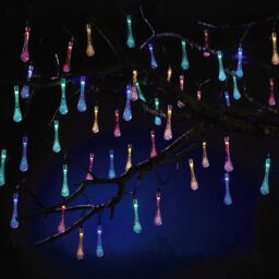 mysmartbuy 50 LED Multicolour Solar Powered Droplets - Colourful Waterproof Garden String Fairy Lights with 2 Modes & 4 Colours - 9m Cable - thumbnail 1