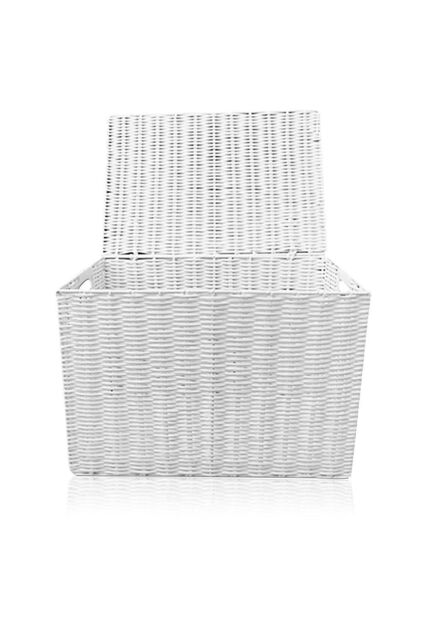 Arpan Laundry Resin Woven Basket Storage Chest Trunk Hamper/Kids Toy Storage Box Basket (Medium - W37xD26x26cms) in White - Size: Medium - image 1