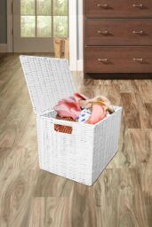 Arpan Laundry Resin Woven Basket Storage Chest Trunk Hamper/Kids Toy Storage Box Basket (Medium - W37xD26x26cms) in White - Size: Medium - thumbnail 3