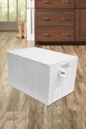 Arpan Laundry Resin Woven Basket Storage Chest Trunk Hamper/Kids Toy Storage Box Basket (Medium - W37xD26x26cms) in White - Size: Medium - thumbnail 5
