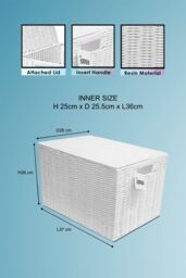 Arpan Laundry Resin Woven Basket Storage Chest Trunk Hamper/Kids Toy Storage Box Basket (Medium - W37xD26x26cms) in White - Size: Medium - thumbnail 2